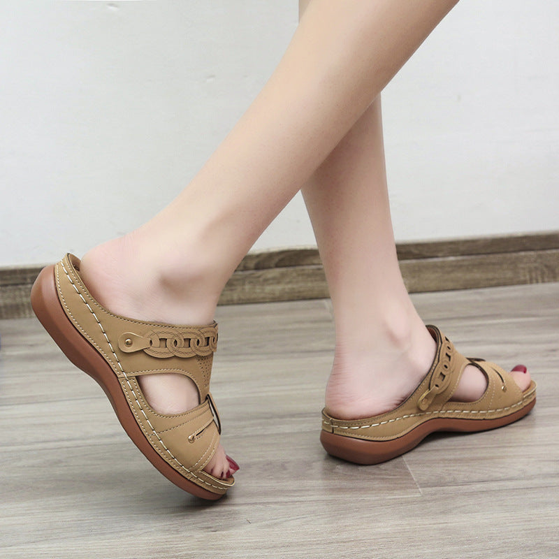 Women's Slippers Wedge Heel Round Toe Roman Shoes