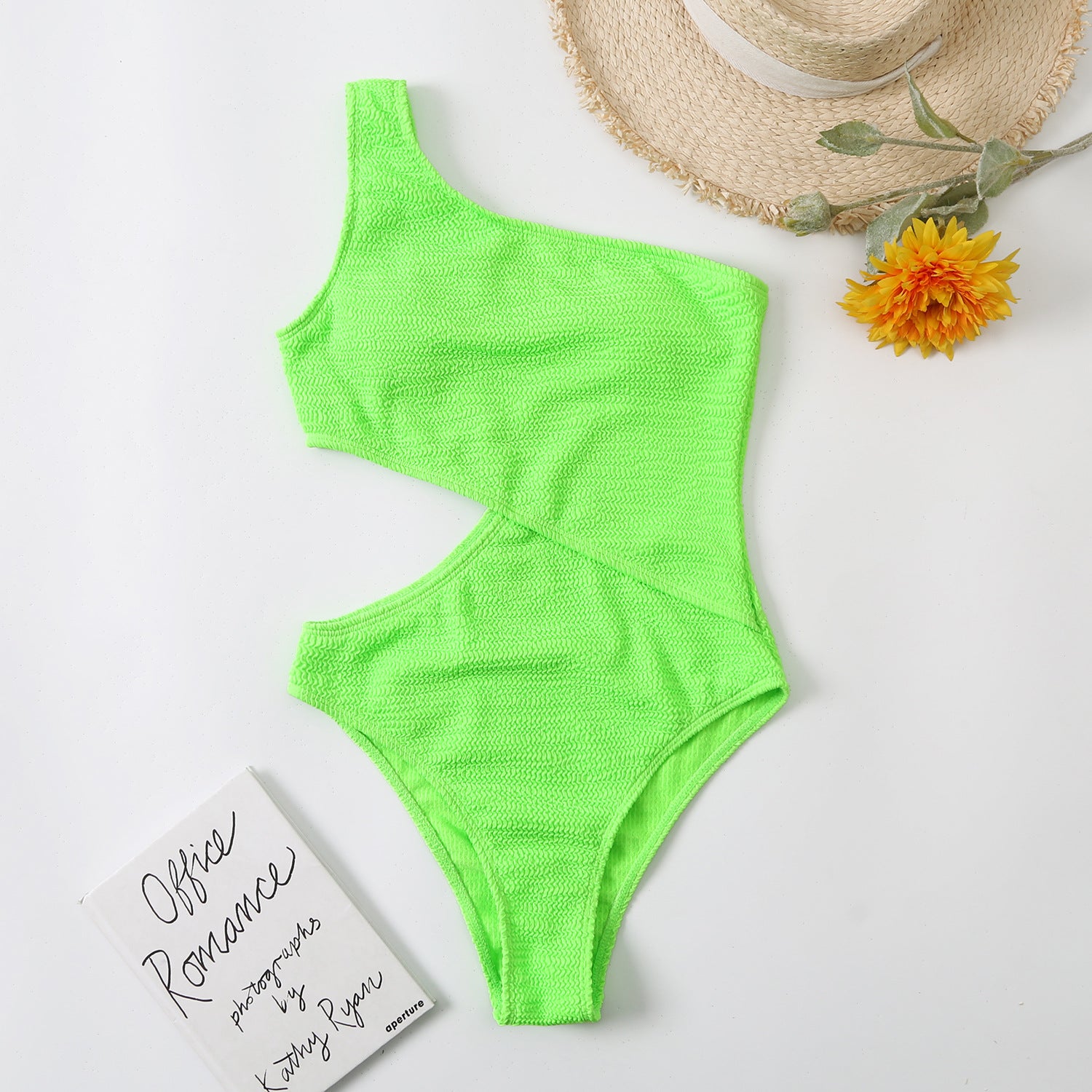 Swimsuit Womens One Piece Bikini Solid Color One Shoulder Swimsuit