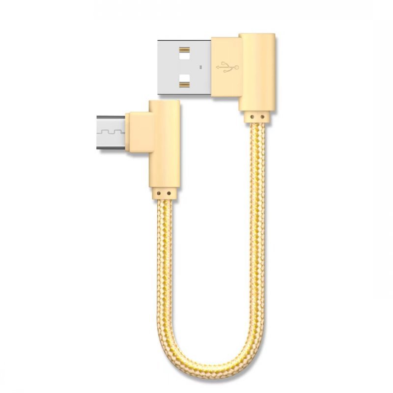 Double Elbow Braided Data Cable Micro Usb Android Mobile Phone Universal V8 Right Angle 90 Degree Charging Short Cable 20cm