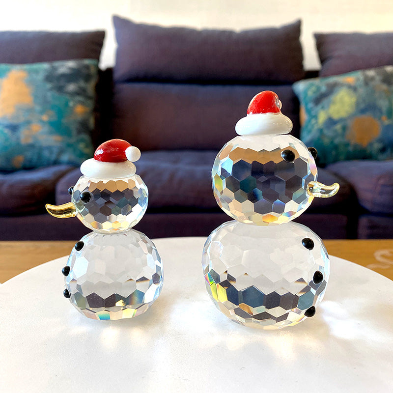 Transparent White Crystal Glass Christmas Snowman Home Decoration