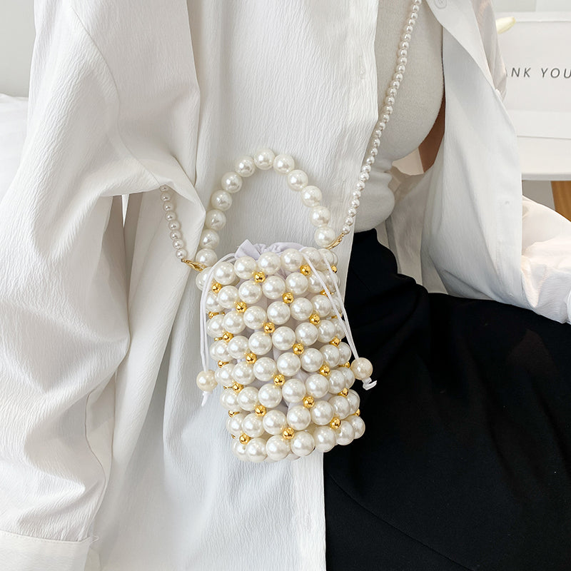 Mini Beads Bag Handmade Vintage Handbags Evening Party Shoulder Bag Female 2022 Wedding Bags With Pearls Luxury Women's Totes