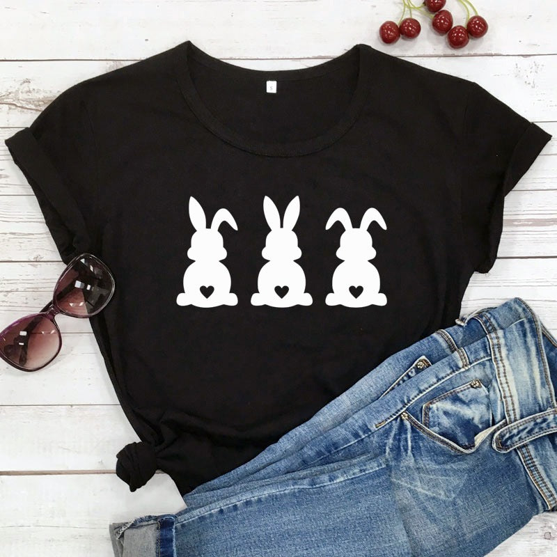 Women's Fashion Easter Rabbit Printed Short-sleeved T-shirt