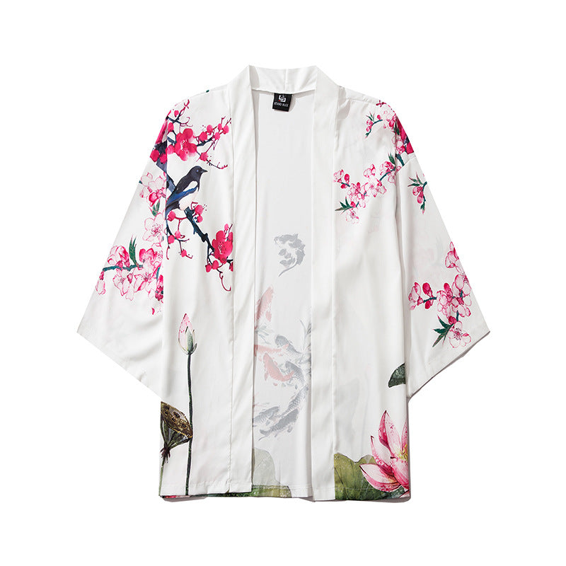 Plum Blossom Kimono Robe Men's Summer Retro Cardigan