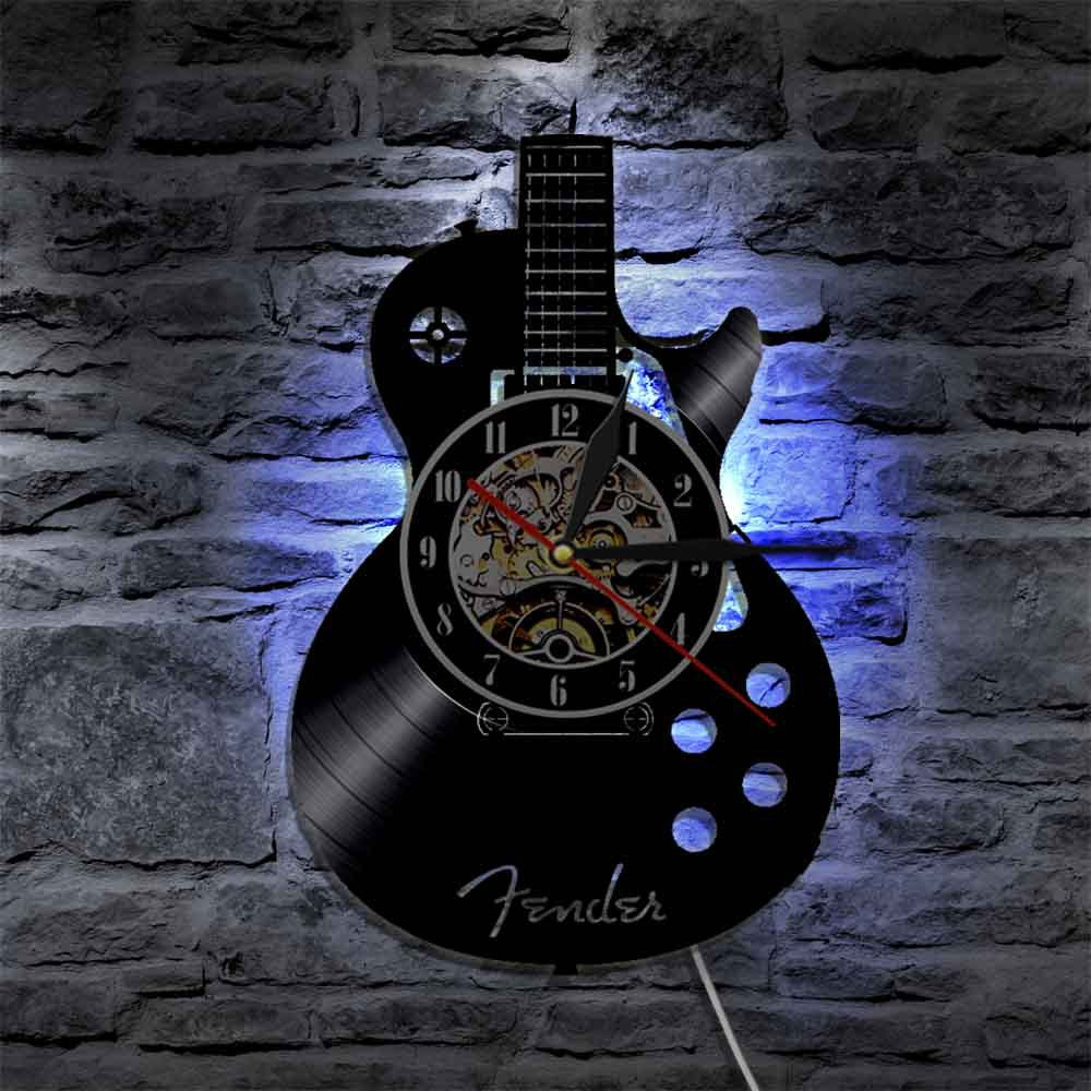 Living Room Study Retro Guitar Vinyl Record Wall Clock