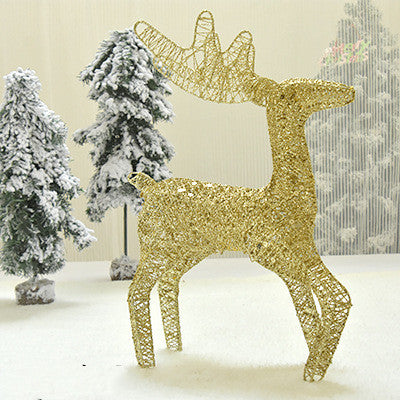 Iron Christmas Deer Sequin Light Onion Powder Deer Pulling Cart