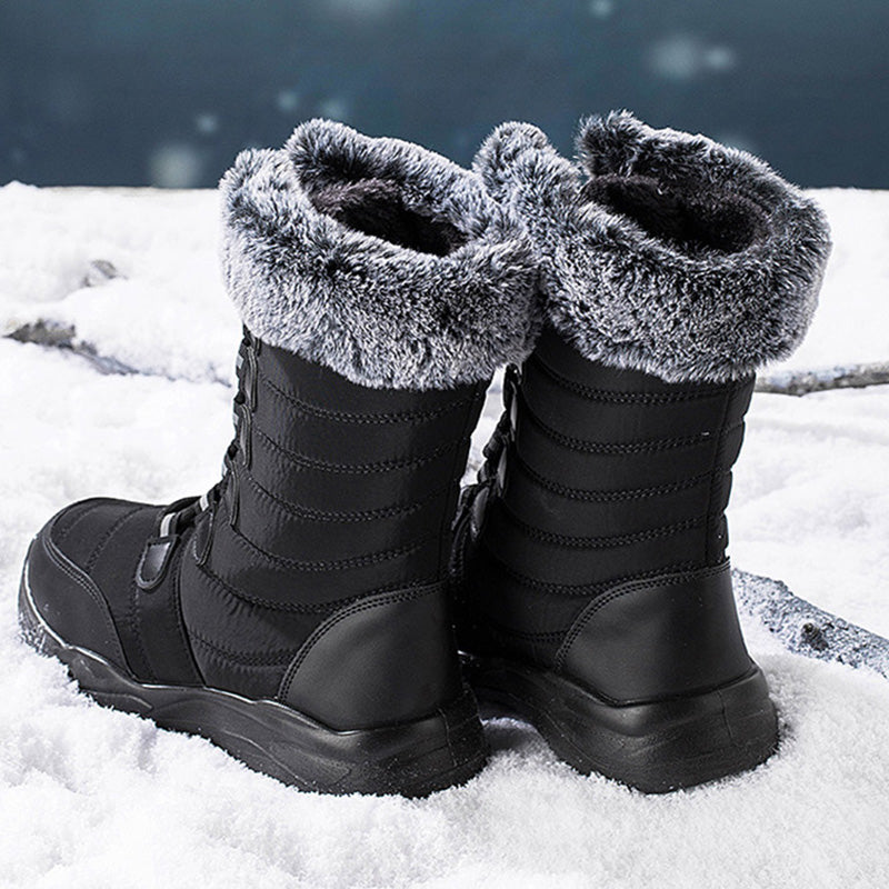 Winter Snow Boots Lace-up Platform Boots Fuzzy Shoes Women