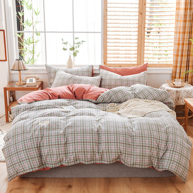 Skin-friendly Washable Cotton Four-piece Plaid Bedding