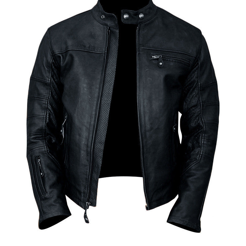 European And American Fashion Men's Slim Short Zipper Leather Jacket