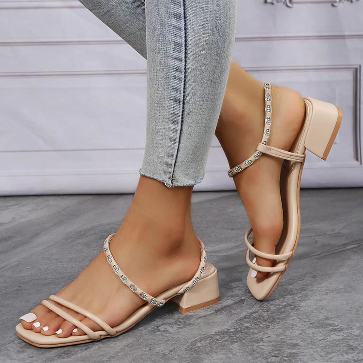 Strappy Sandals Women Fashion Square Toe Low Heel Shoes Summer