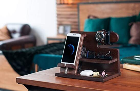 Wooden Keychain Wallet Holder Tablet Storage Box