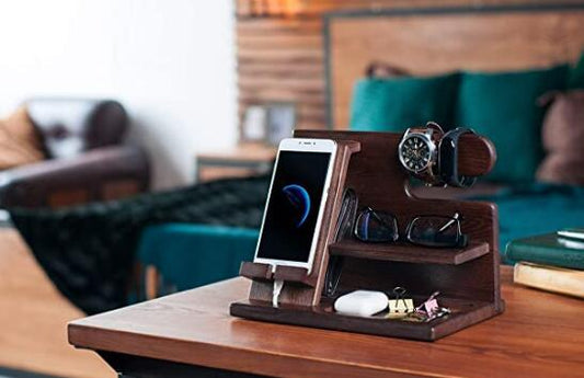 Wooden Keychain Wallet Holder Tablet Storage Box