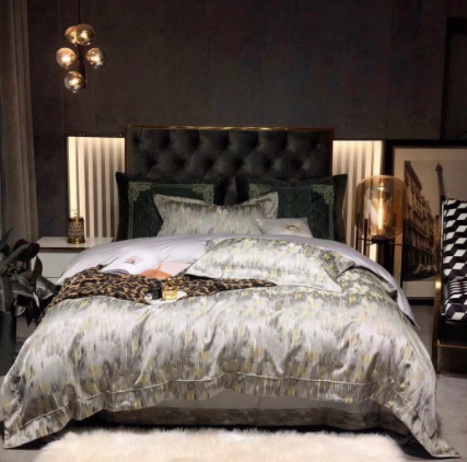 Luxury Retro Style Black Gold 120 Yarn-dyed Jacquard Cotton Bed Four-piece Set