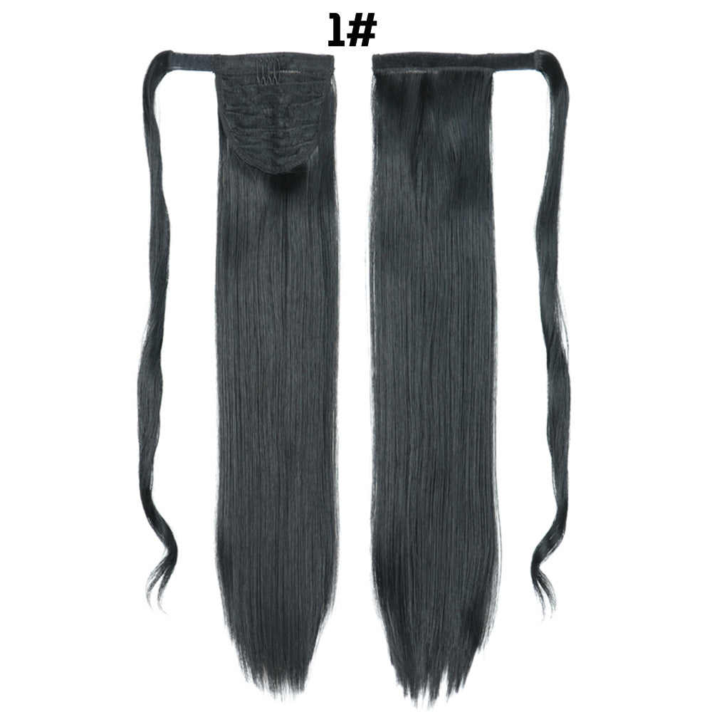 European And American Long Straight Hair Velcro Ponytail