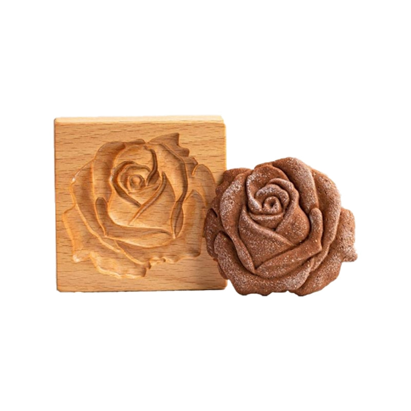 Wooden Gingerbread Cookie Mold Pine Nuts Rose Flower Cookie Mold Wooden Rose Flower Christmas Kitchen Tools