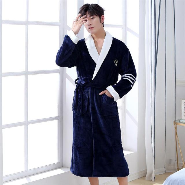 Winter Flannel Lovers Robe Gown Elegant Solid Casual Sleepwe