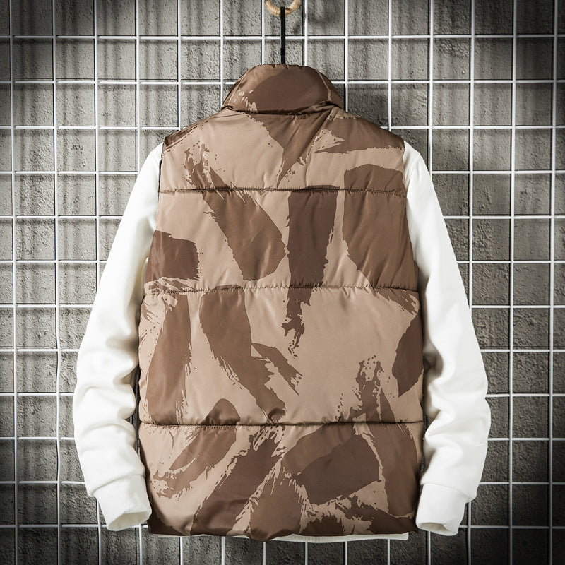 Men's Down Cotton Camo Stand Collar Vest Jacket