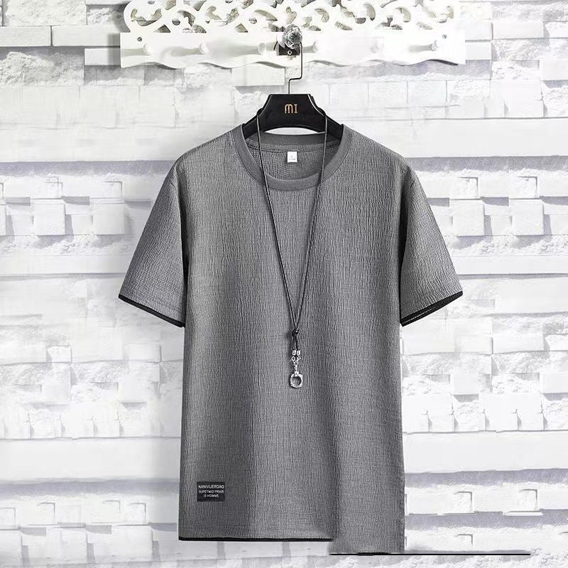 Summer Ice Silk Short Sleeve Shirt Men's Casual Suit