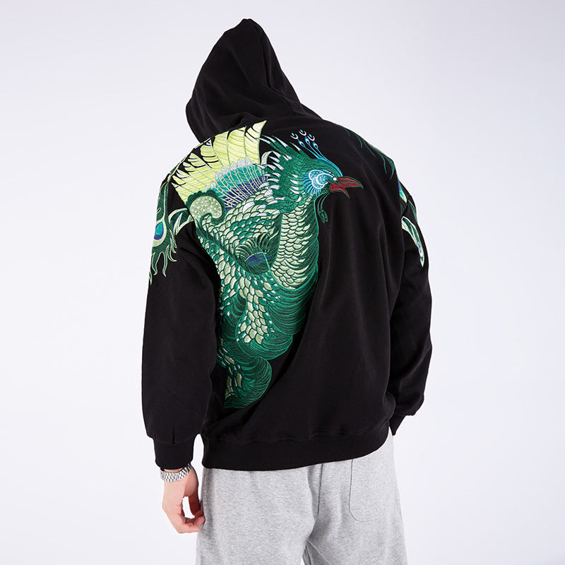 Men's Peacock Embroidered Hooded Sweater Jacket