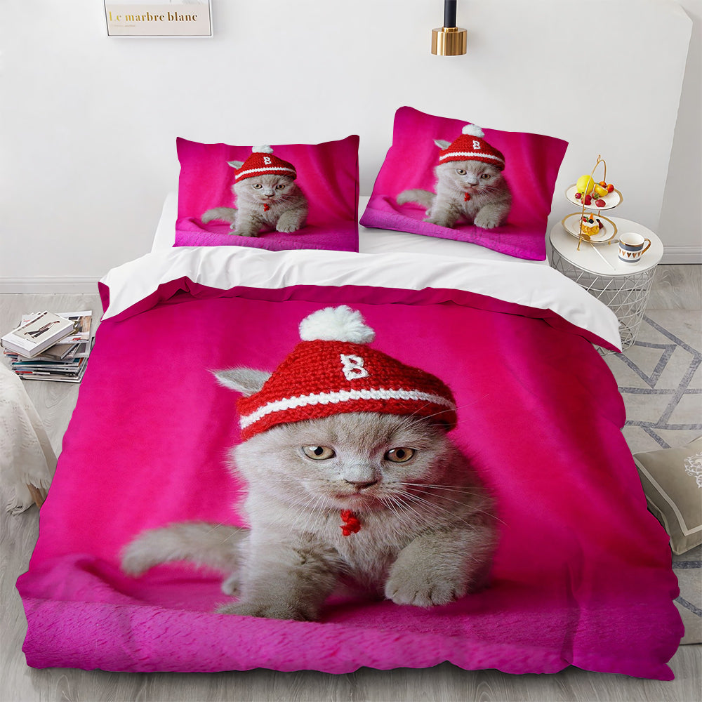 White Cute Cat Bedding Set Girl Ladies Bedroom Comfort Duvet Cover