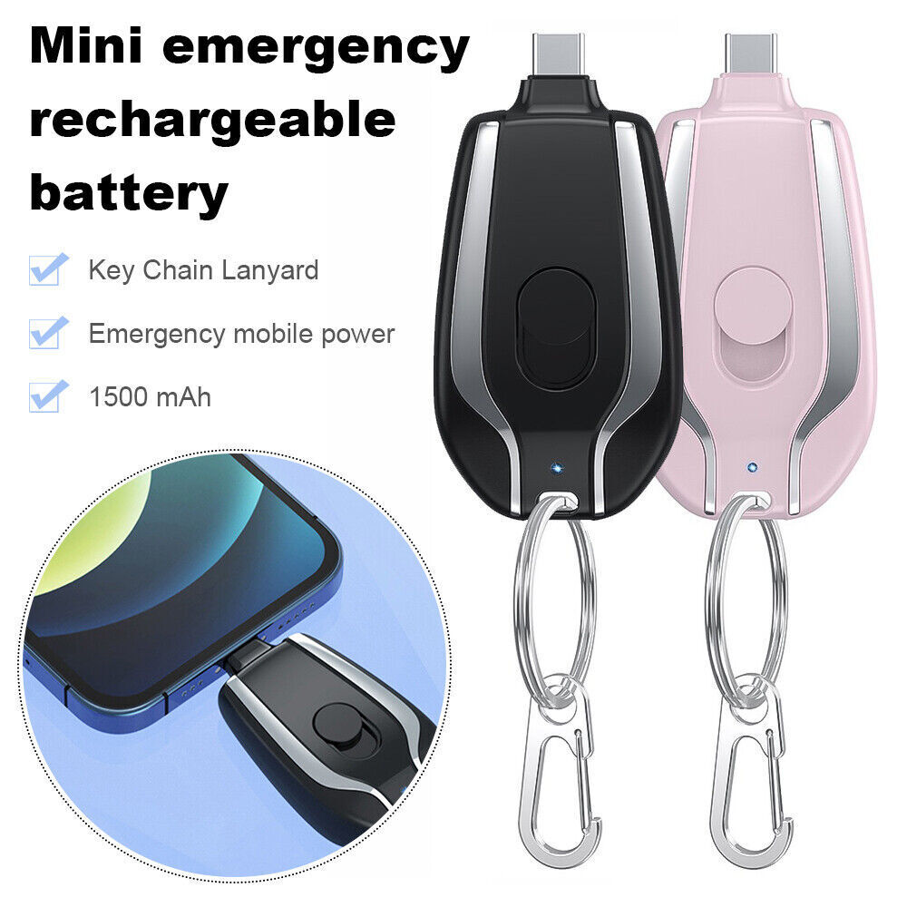 1500mAh Mini Power Emergency Pod Keychain Charger With Type-C Ultra-Compact Mini Battery Pack Fast Charging Backup Power Bank