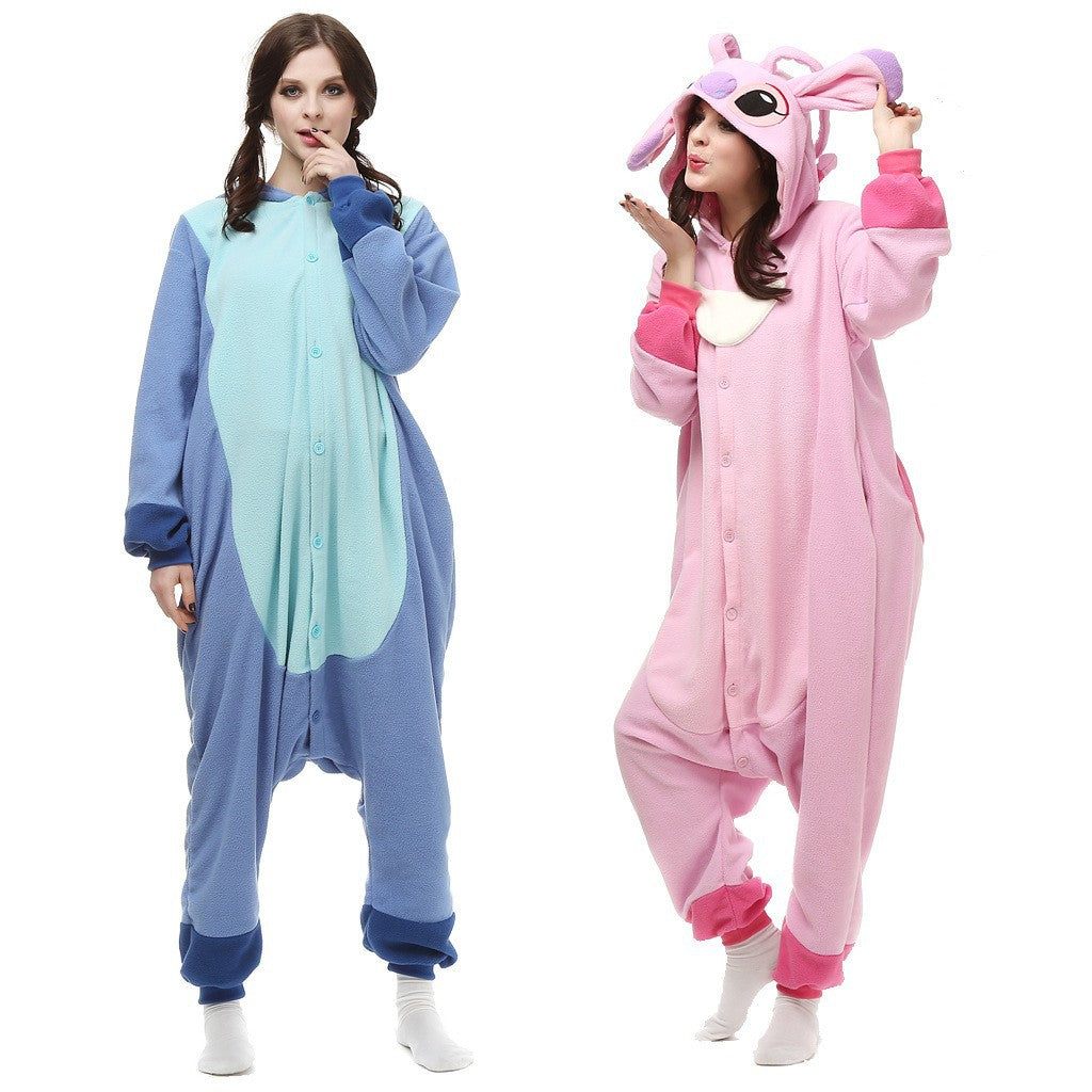 Blue Pink Stitch Cartoon One-piece Pajama