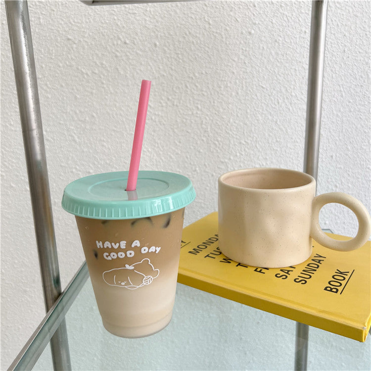 Niche Cartoon Summer Coffee Plastic Straw Cup