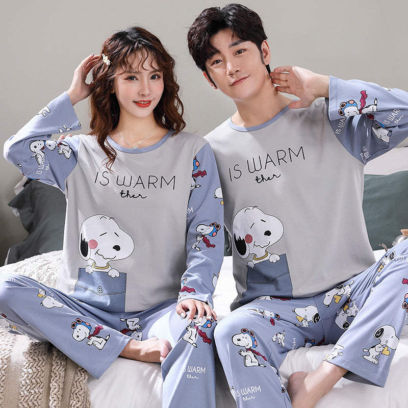 Couple Pajamas Long Sleeve Knitted Cartoon Casual Homewear Suit