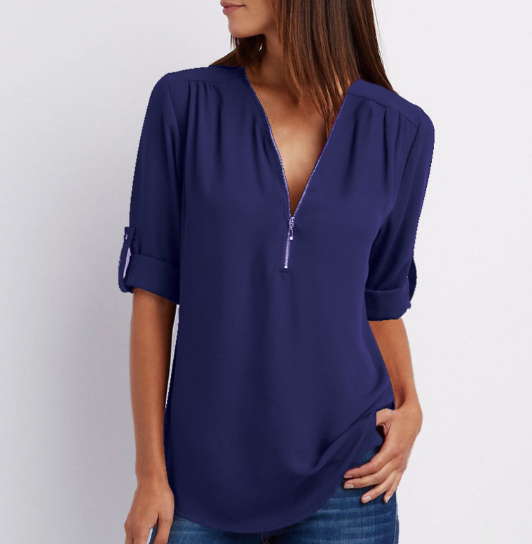 Large Size Long Sleeve Loose V-neck Shirt