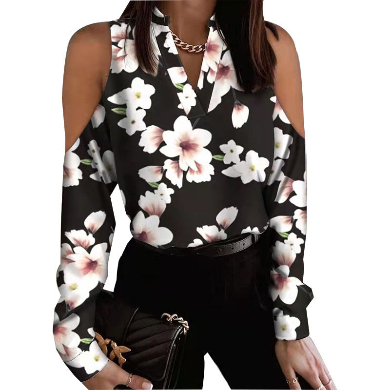 Long Sleeve Off-shoulder Long Sleeve Printed Shirt