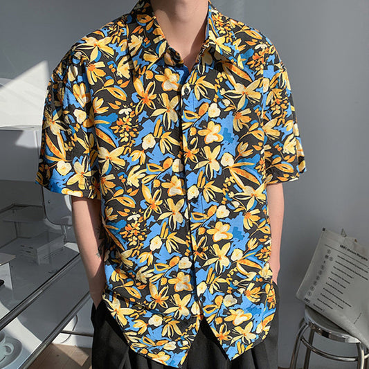 Vintage Full-page Print Men's Short-sleeved Shirt