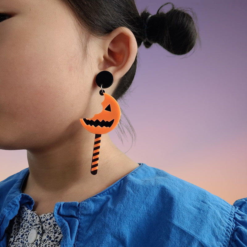 Halloween Pumpkin Bat Earrings Acrylic Cut Sense Carnival Ghost Festival Party Dress Up