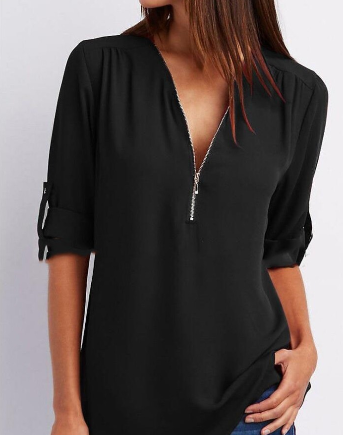 Large Size Long Sleeve Loose V-neck Shirt