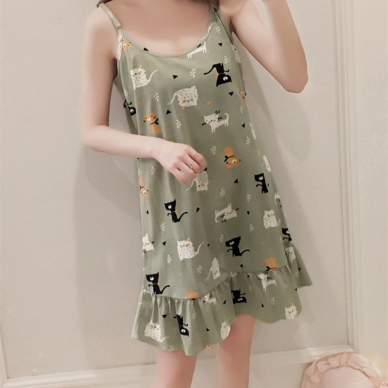 Women's Loose Fashion Print Suspenders Nightgown