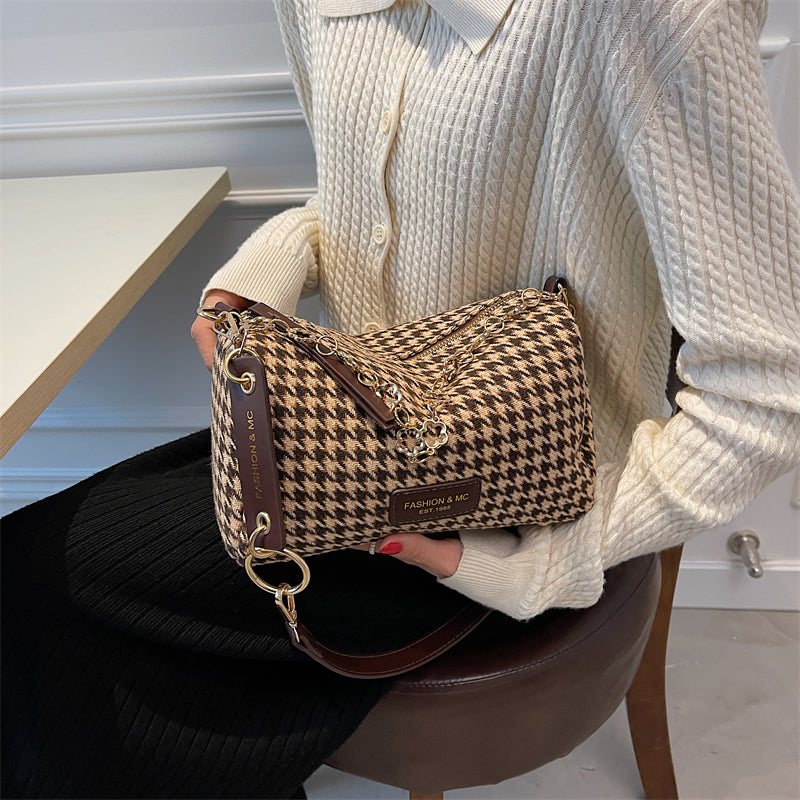 Small Chain Houndstooth Shoulder Crossbody Bags Woolen Cloth Luxury Designer Women 2022 Hit Winter Handbags And Purse Branded