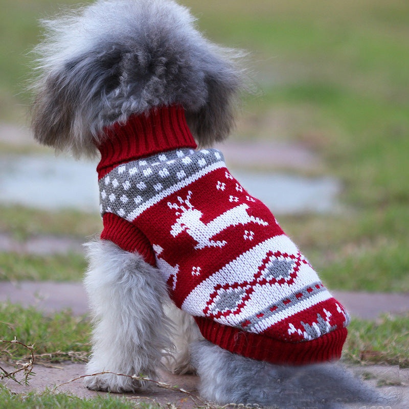 Christmas Print Pet Dog Turtleneck Knitted Sweater