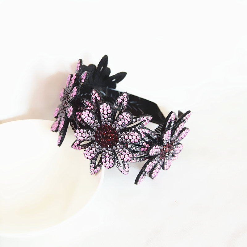 Rhinestone Flower Plate Hair Tie