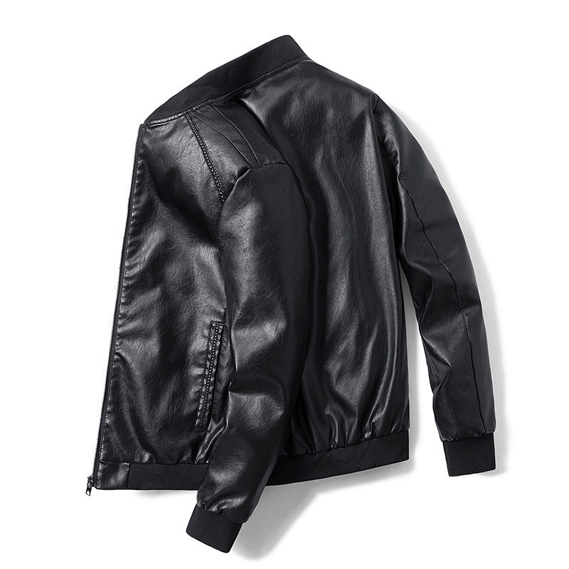 Korean Version Stand Collar Slim Casual PU Motorcycle Leather Jacket