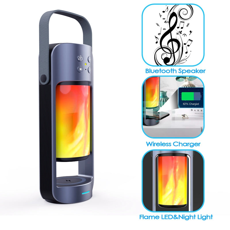 New Portable Alpha Flame Light Bluetooth Speaker Multifunctional Outdoor Emergency Light with Wireless Charging Function