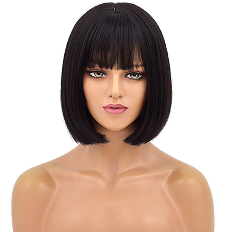 Women's Short Straight Hair Bangs Chemical Fiber Wig Head Cover