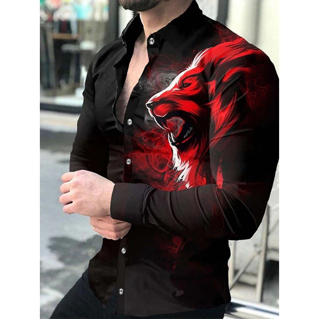 Large Size Men's Casual Fashion 3D Digital Printing Long Sleeve Shirt