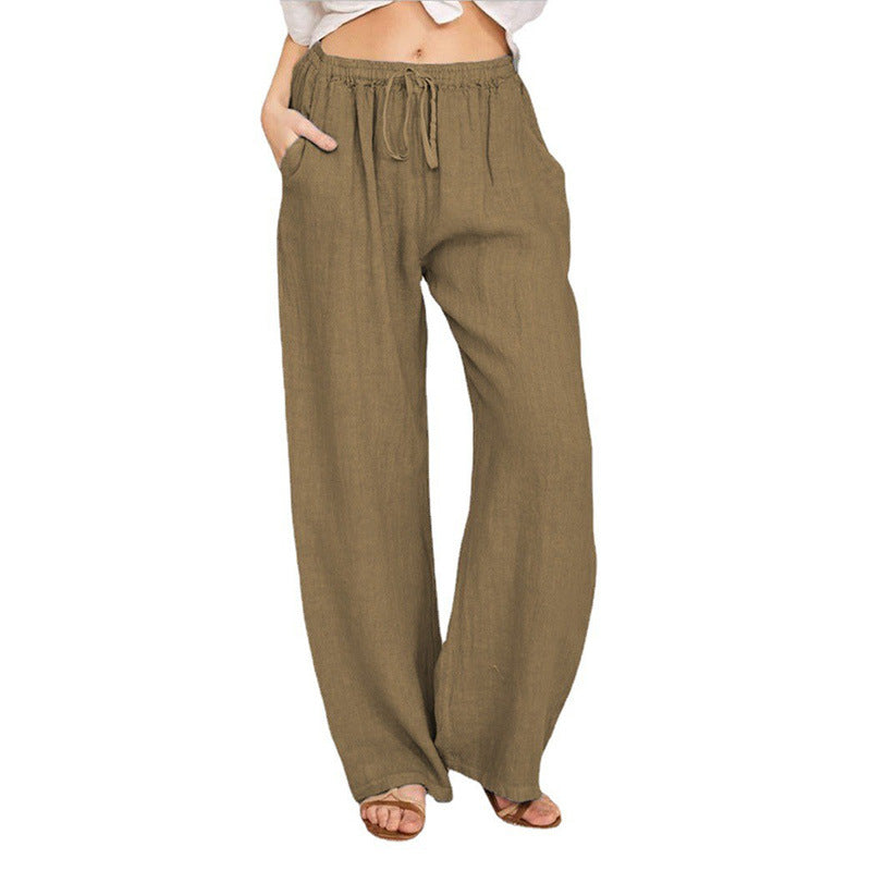 Soft Casual Drawstring Tie Trousers Elastic Waist Loose Jogger Pants With Pockets