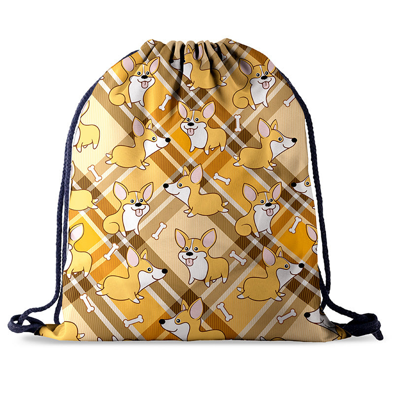 Outdoor Wear-resistant Oxford Cloth Digital Printing Cartoon Backpack Female Corgi Drawstring Pocket