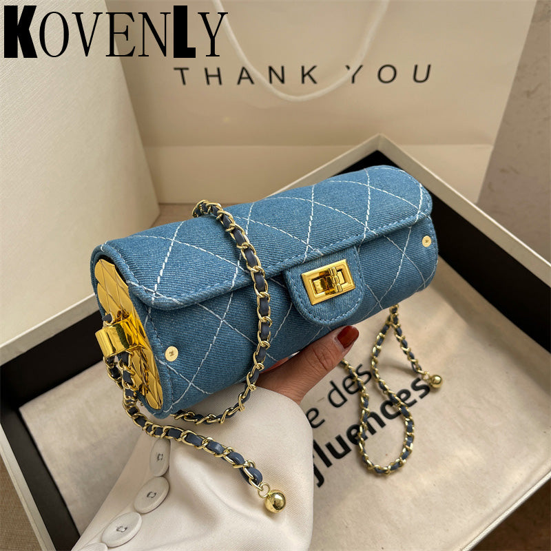 Luxury Brand Crossbody Bag Denim Material Mini Purse Cylinder Design Woman Shoulder BagSmall Fashion Ladys Shoulder Handbag