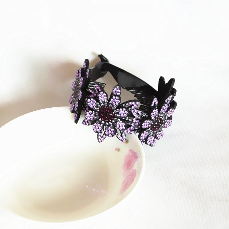 Rhinestone Flower Plate Hair Tie