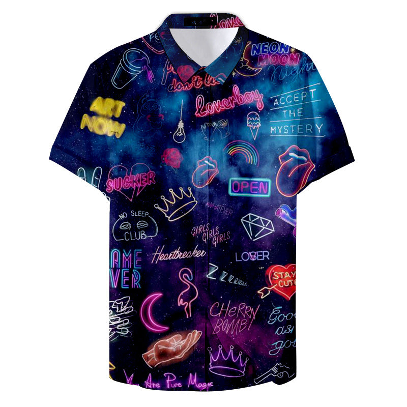 Graffiti Style Hawaiian Polyester Dark Casual Shirt