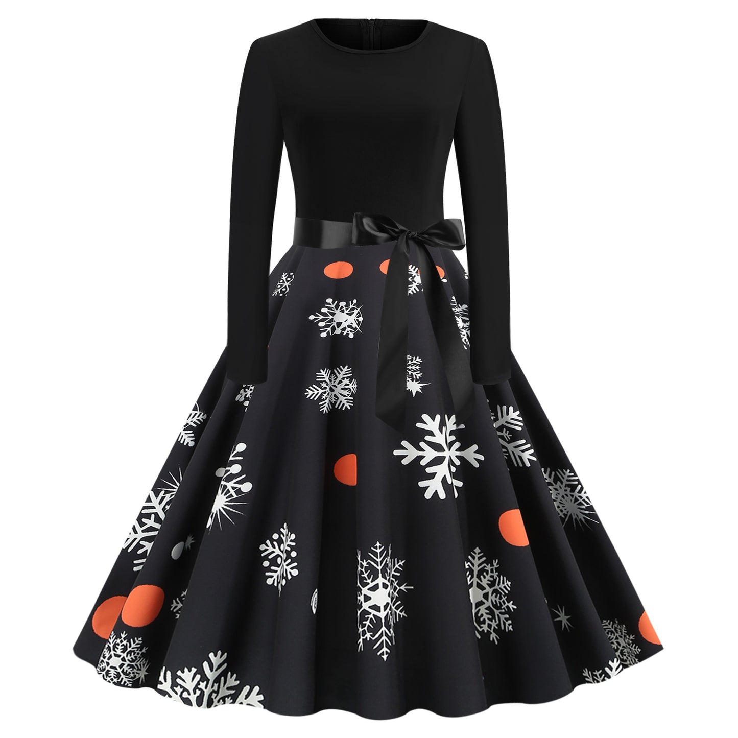 Christmas Print Stitching Long-sleeved Dress