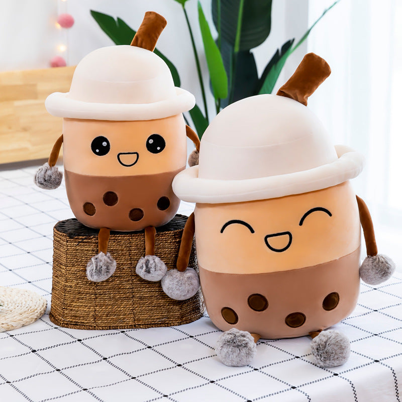 Simulation Milk Tea Cup Cute Expression Pillow Plush Toys