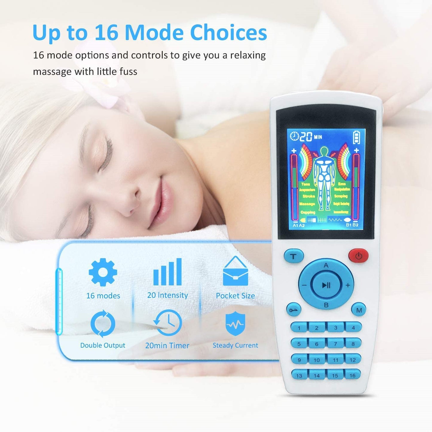 TENS 16 Modes Color Screen Digital Meridian Massager EMS Pulse Physiotherapy