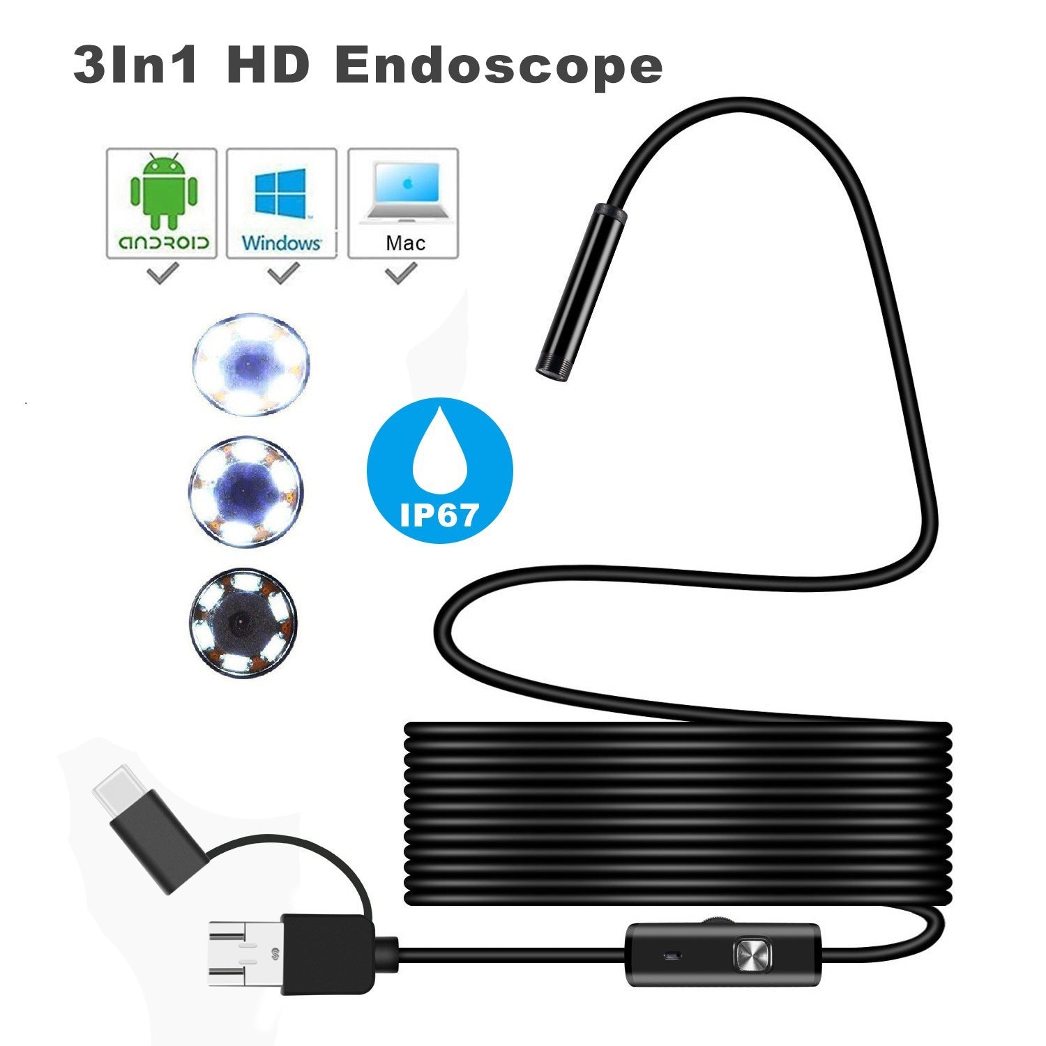 Three in one type-C USB Android mobile phone endoscope