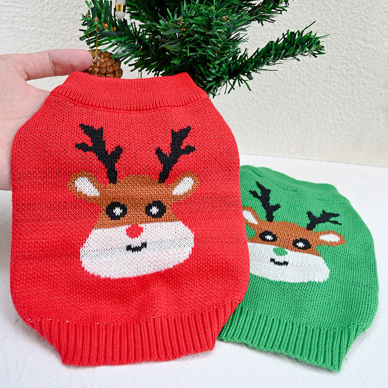 Pet Christmas Sweater Elk Printed Pattern Knitwear For Dogs Cats Winter Warm Xmas New Year Knittwear Knitted Clothing Cute Pet